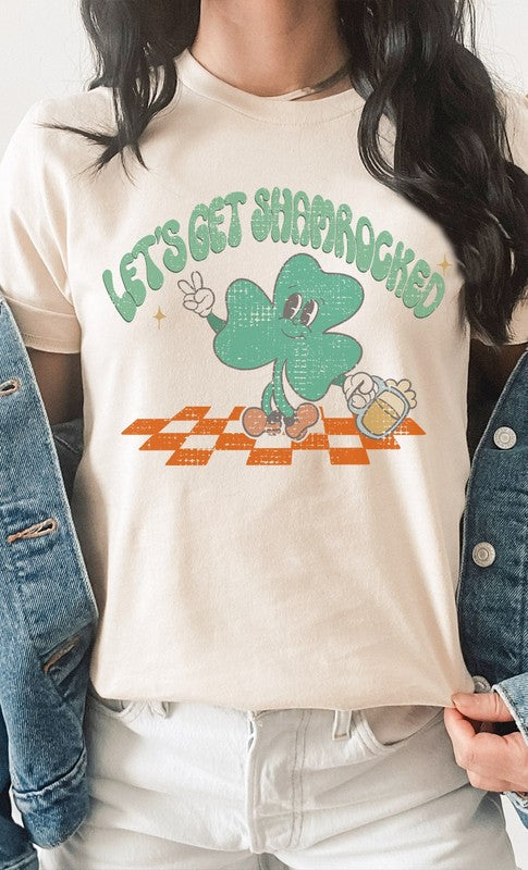 Lets Get Shamrocked Peacesign Clover Graphic Tee